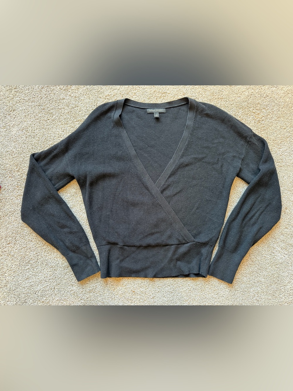 Women’s Banana Republic Black Ribbed Wrap-Style V-Neck Sweater- Size Medium